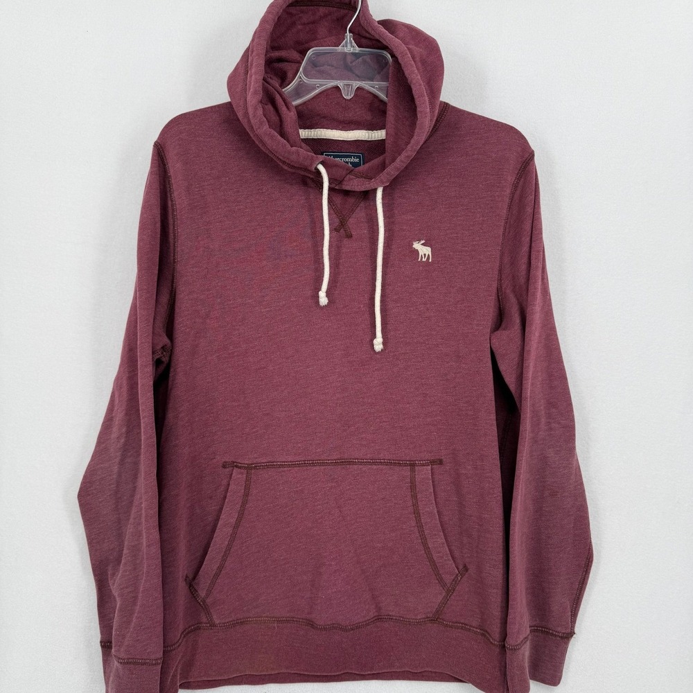 Abercrombie Fitch Mens Hoodie Burgundy Red Pullover Sweatshirt Size S Logo Terry